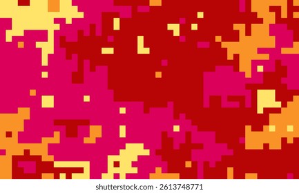 Abstract pixel art background.  Vibrant red, orange, and yellow hues create a dynamic, energetic texture. Ideal for website banners, digital art, or modern design projects.