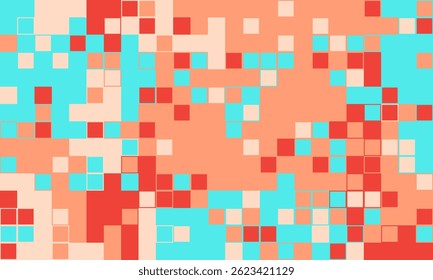Abstract pixel art background.  Vibrant coral, teal, and cream squares create a dynamic, modern design. Ideal for website banners, social media graphics, or textile prints.