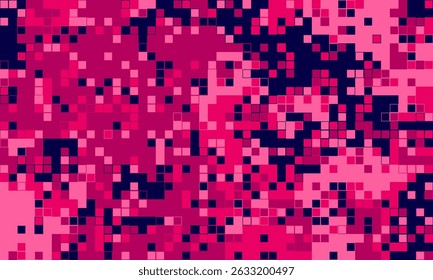 Abstract pixel art background.  Vibrant pink and dark blue squares create a dynamic, modern design. Ideal for tech, gaming, or fashion projects, conveying energy and digital innovation.