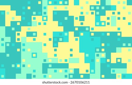 Abstract pixel art background.  Vibrant teal and yellow squares create a dynamic, modern design ideal for tech, gaming, or website backgrounds.
