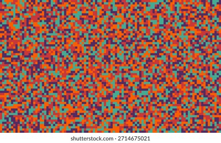 Abstractas fondo de pixel art.  Vibrante patrón de mosaico naranja, verde azulado y púrpura. Ideal para el diseño de Sitios web, temas tecnológicos, proyectos de arte digital y estampados textiles modernos.