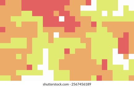 Abstract pixel art background. Warm-toned, geometric design with blocks of yellow, orange, and red. Ideal for website banners, presentations, or modern digital art projects.