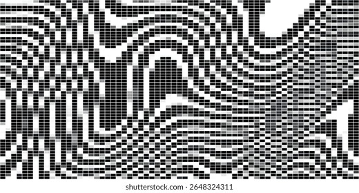 Abstract Pixel Art in Black and White with Wavy, Geometric Patterns. Ideal for Digital Design, Backgrounds, and Tech-Inspired Textures. Modern and Minimal Visual Flow.