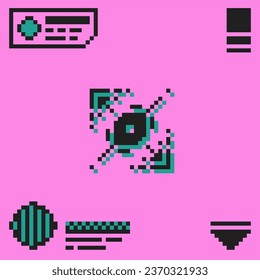 Resumen Arte Pixel Negrita Brutalismo Pequeño Signo, Fondo Rosa