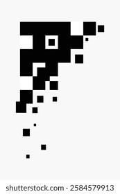 Abstract pixel art design featuring black and white squares forming a fragmented pattern. Geometric and digital art style with a modern, minimalist look. Vector isolated on white.