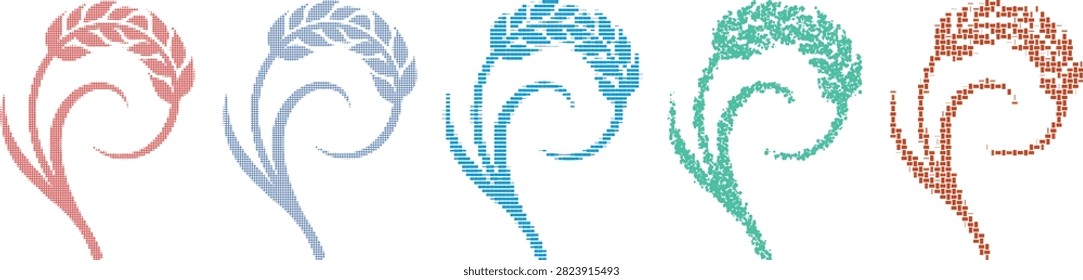 Abstract pixel art plant branch vector illustration with a striking geometric design, set against clear background, showcasing digital artistry.