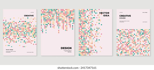 Abstract pixel background cover vector. Modern digital wallpaper with colorful. Futuristic landing page illustration for branding, commercial, advertising, web, poster, card.