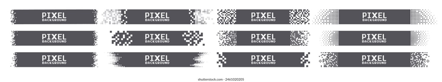 Abstract pixel background. Horizontal title tags with pixels. Header, footer color layout with mosaic edges. Background for text