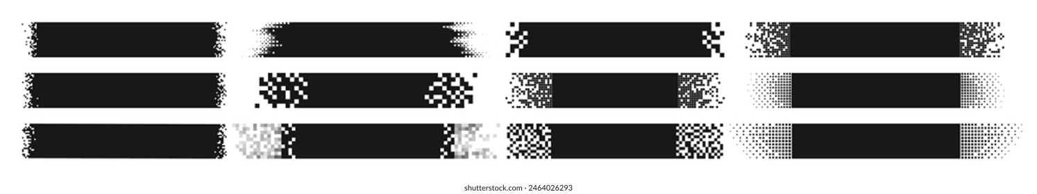 Abstract pixel background. Horizontal title tags with pixels. Header, footer color layout with mosaic edges. Background for text