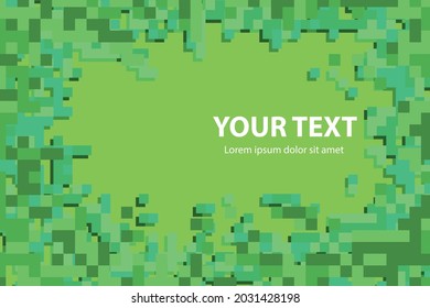 Abstract pixel background illustration. Place to write. background from green tiles with shadows.