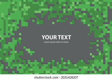 Abstract pixel background illustration. Place to write. background from green tiles with shadows.