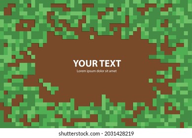 Abstract pixel background illustration. Place to write. background from green tiles with shadows.