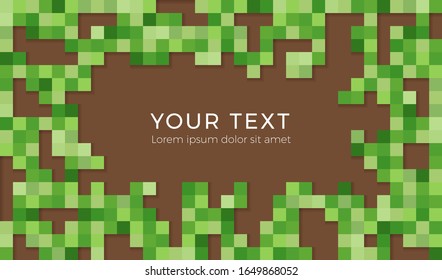 Abstract pixel background illustration. Seamless green and brown tiles backgruond with shadows.