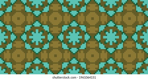 Abstract Pixel background seamless pattern. Vector illustration  Colors:  Corn Harvest, Costa Del Sol, Crusoe, Turquoise