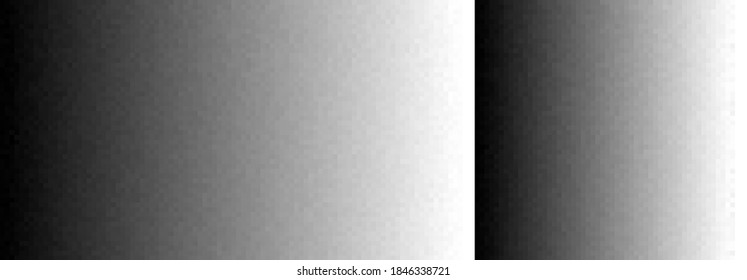 Abstract Pixel Background. Vector Illustration. Small Squares Changing Their Color From Black To White. Bitmap Effect. Two Options: Widescreen And Rectangular Gradient. Small Digital Noise.