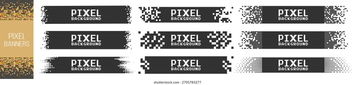Conjunto de Anuncio de píxeles Abstractas, fondos de rectángulo monocromo, Plantillas de diseño digital moderno sobre fondo transparente