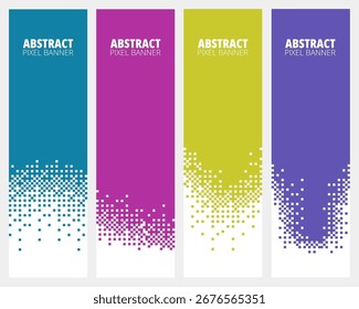 Abstractas Anuncio de píxeles. Gradiente de semitono de Vertical con efecto de disolución pixelado, tiras cuadradas digitales de fondo de mosaico y Plantillas de Vector de transición de desvanecimiento de 8 bits.