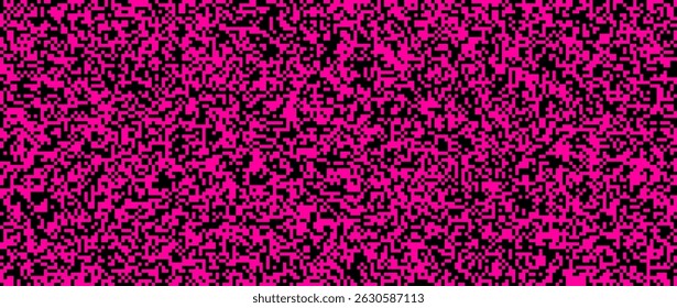 Padrão de bitmap de pixel abstrato com blocos rosas e pretos aleatórios. Textura digital retrô de 8 bits, perfeita como um fundo arrojado, tela de falhas ou elemento de design inspirado no techno.