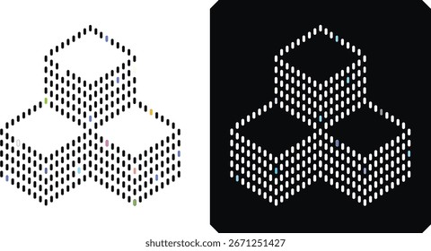 Abstract Pixel Block Layer Vector. Mosaic Grid Stack Icons for Blockchain, AI, Automation, Technology, Data, Network, Isometric Modern Design, Digital Asset, Cloud Computing, Connection, Cube, Sc