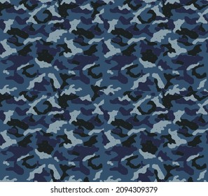 Abstract pixel camouflage texture, dark blue pattern, seamless pattern on textiles