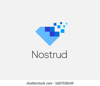 Abstract pixel diamond logo icon design modern digital style illustration. Motion pixel flow vector emblem sign symbol mark logotype