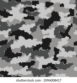 Abstract pixel gray camouflage pattern, military winter texture, trendy digital background