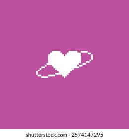 Abstract pixel heart in y2k vector format. Vintage design of trendy concept from 80-90s. Bright pink isolated background. 8 bit retro icon. For game, sticker or logo. Illustration.