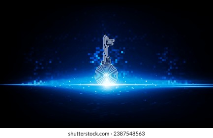 Abstract pixel Key Door open Light out technology and Question mark background Hitech communication concept innovation background,  vector design