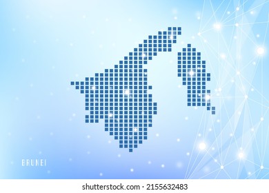 Abstract pixel map of Brunei on blue Gradient Background, 3D Mesh Vector Polygon network connect.