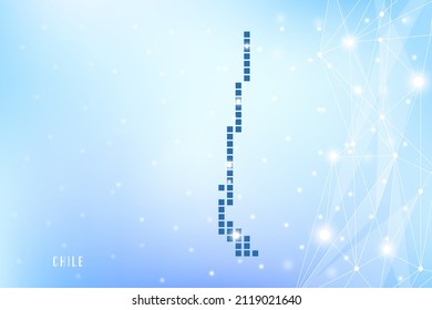 Abstrakte Pixelkarte von Chile auf blauem Farbverlauf-Hintergrund, 3D Mesh Vector Polygon Netzwerk verbinden.