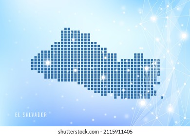 Abstract pixel map of El Salvador on blue Gradient Background, 3D Mesh Vector Polygon network connect.
