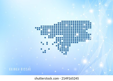 Abstract pixel map of Guinea Bissau on blue Gradient Background, 3D Mesh Vector Polygon network connect.