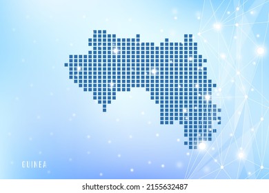 Abstract pixel map of Guinea on blue Gradient Background, 3D Mesh Vector Polygon network connect.