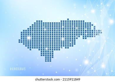 Abstract pixel map of Honduras on blue Gradient Background, 3D Mesh Vector Polygon network connect.
