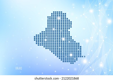 Abstract pixel map of Iraq on blue Gradient Background, 3D Mesh Vector Polygon network connect.