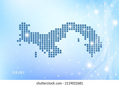 Abstract pixel map of Panama on blue Gradient Background, 3D Mesh Vector Polygon network connect.