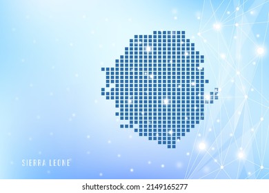 Abstract pixel map of Sierra Leone on blue Gradient Background, 3D Mesh Vector Polygon network connect.