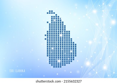 Abstract pixel map of Sri Lanka on blue Gradient Background, 3D Mesh Vector Polygon network connect.