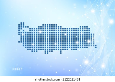 Abstract pixel map of Turkey on blue Gradient Background, 3D Mesh Vector Polygon network connect.