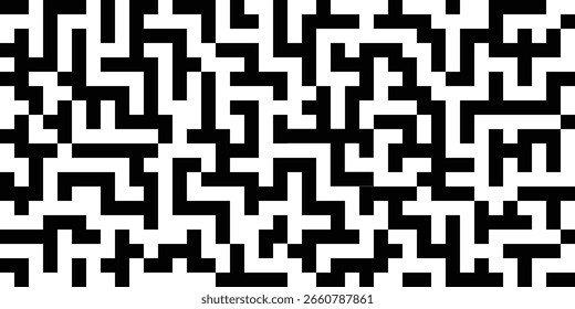 Abstract Pixel Maze Pattern Vector Background Black and White Geometric Grid Design
