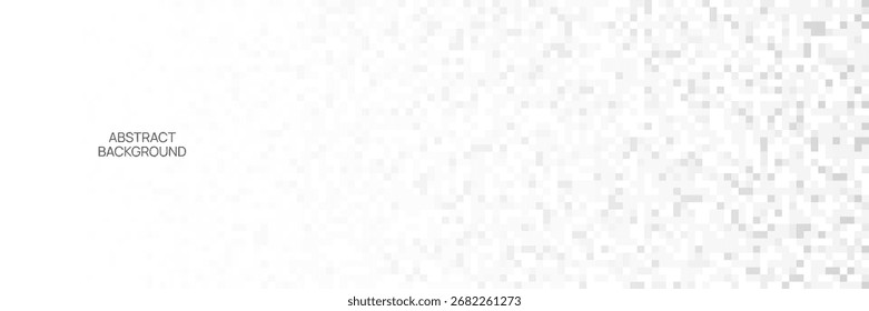 Abstract pixel mosaic background white. Minimal geometric square pattern vector. Grayscale pixel mosaic gradient design. Halftone texture for banner header business card