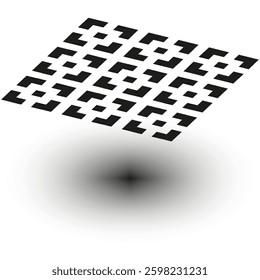 Abstract pixel pattern. Geometric digital design. Floating square elements. Black and white vector.