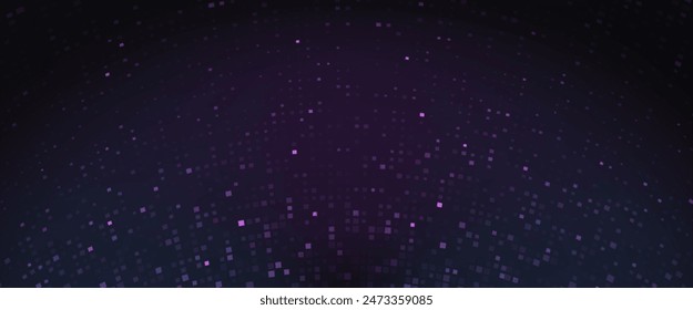 Abstract pixel pattern on dark blue background. Vector realistic illustration of purple square grid mosaic, geometric tile presentation design, disco club performance backdrop, futuristic spectrum