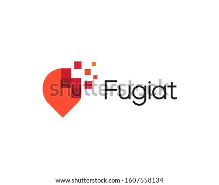 Abstract pixel pin logo icon design modern digital style illustration. Motion pixel flow vector emblem sign symbol mark logotype