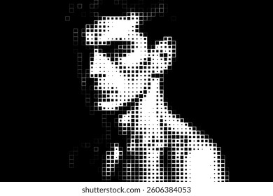 Abstract Pixel Portrait of Young Man Face