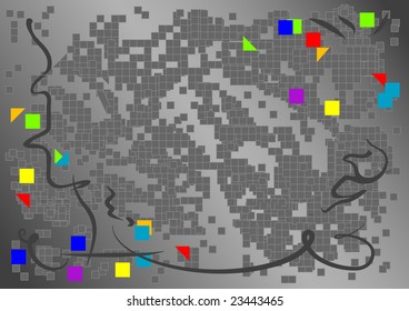 abstract pixel spiral background, vector illustration