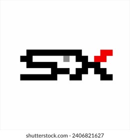 Abstract pixel style letter S X logo design with plus sign in negative space.