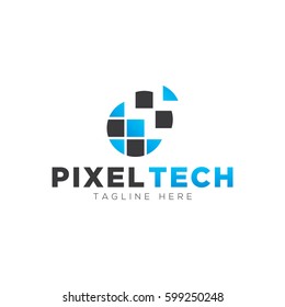 Abstract pixel technology logo design