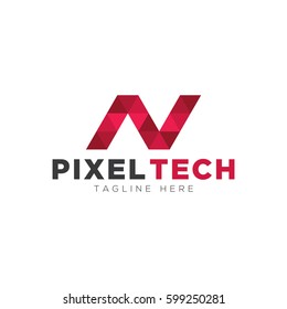 Abstract pixel technology logo design