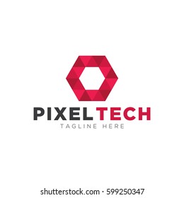 Abstract pixel technology logo design